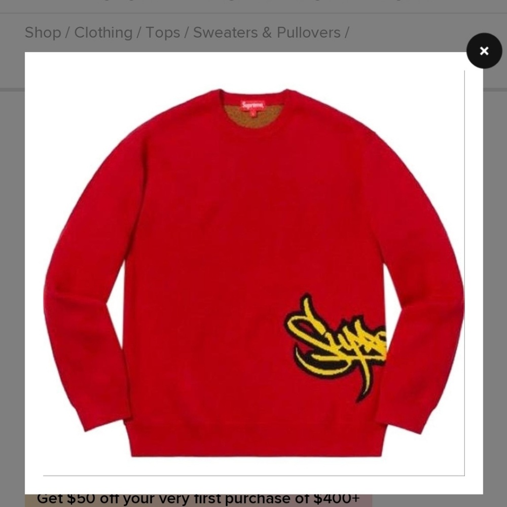 Supreme. Tag Logo Sweater w/ yellow writing. SS19